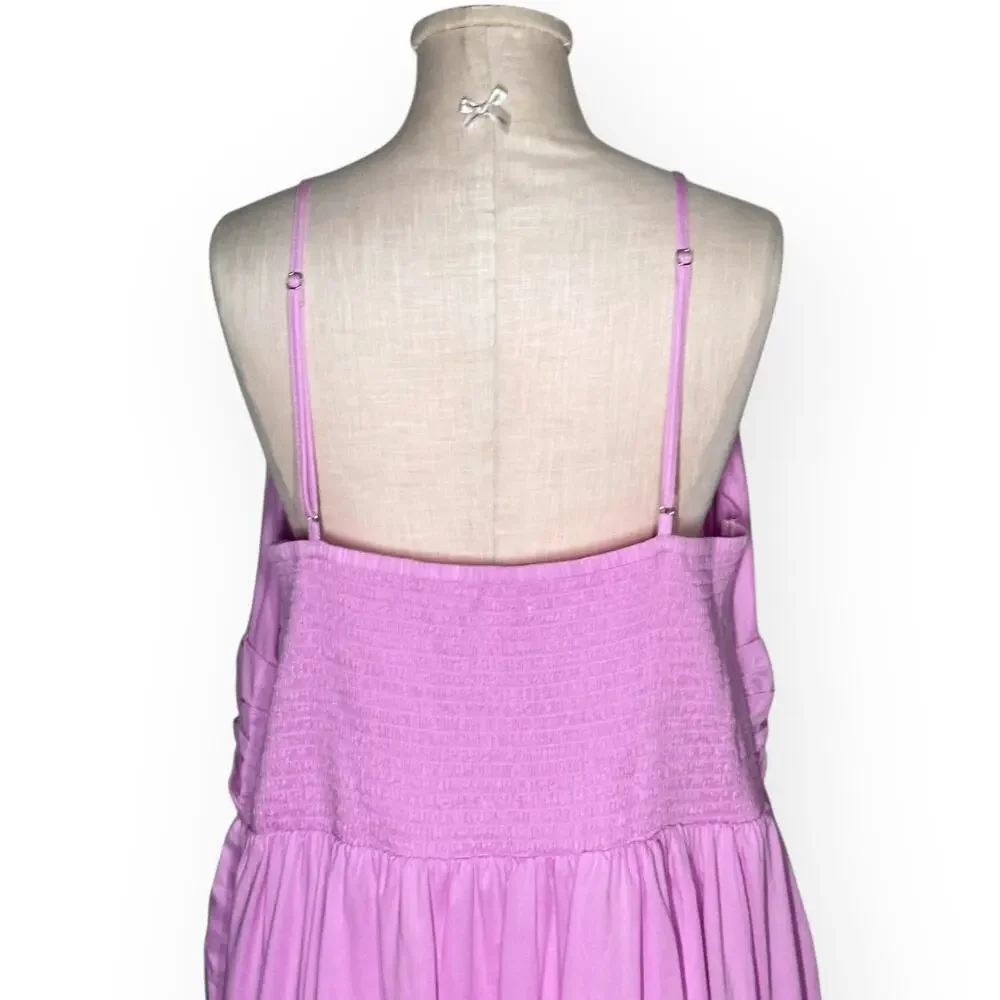 New $160 BANANA REPUBLIC Strappy Voile Midi Tiered Dress Pink Cocktail Wedding - Picture 9 of 14